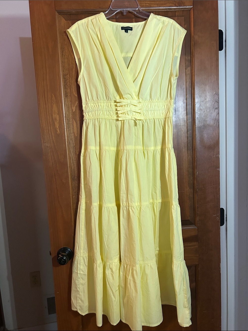 Sleeveless Yellow Tiered Maxi Dress with Smocked Waist size L